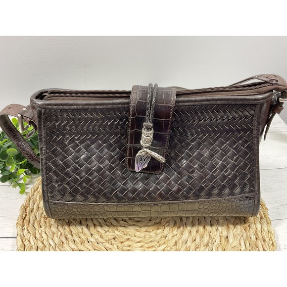 Brighton Handbags - Brighton Leather Shoulder Bag Purse Woven Brown